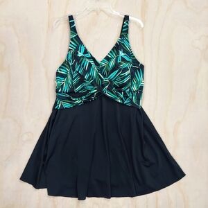 Septangle Black & Green Babydoll Swimsuit
